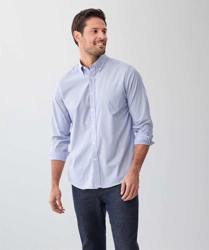 Easy Care Stretch Stripe Long Sleeve Shirt - Blue Carbon-GAZMAN
