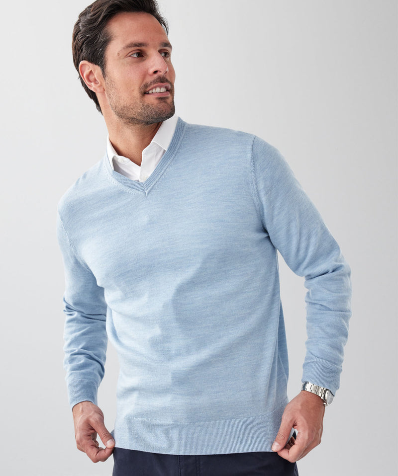 Merino V-Neck Knit - Sky Blue-GAZMAN