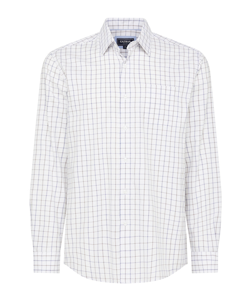 Easy Care Twill Check Long Sleeve Shirt - White