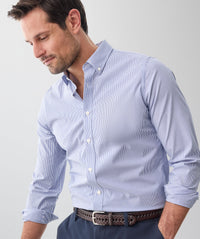 Tailored Easy Care Stripe Long Sleeve Shirt - Blue Carbon-GAZMAN