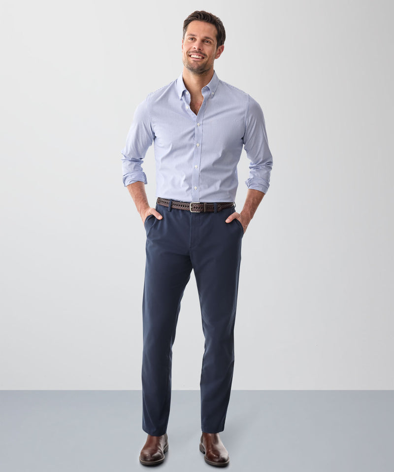 Tailored Easy Care Stripe Long Sleeve Shirt - Blue Carbon-GAZMAN