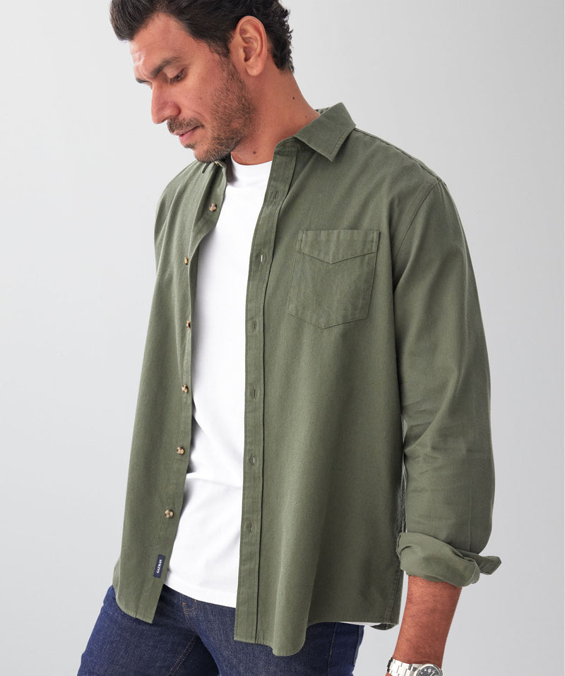 Casual Bedford Long Sleeve Shirt - Khaki-GAZMAN