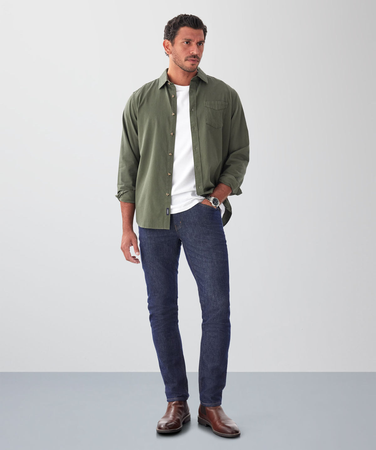 Casual Bedford Long Sleeve Shirt - Khaki-GAZMAN