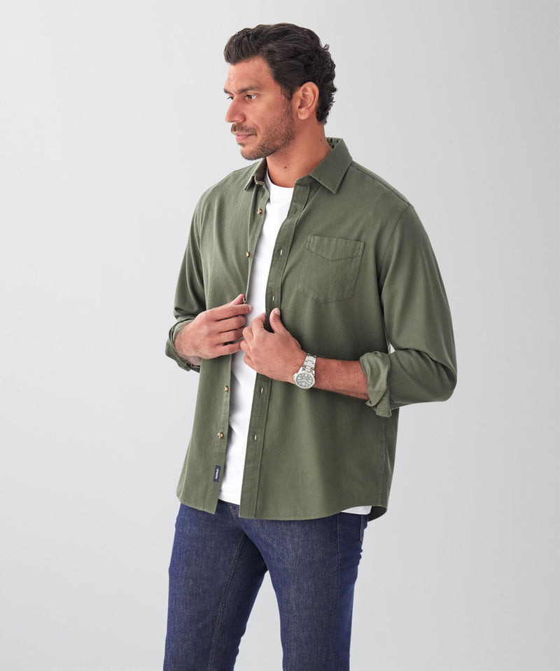 Casual Bedford Long Sleeve Shirt - Khaki-GAZMAN