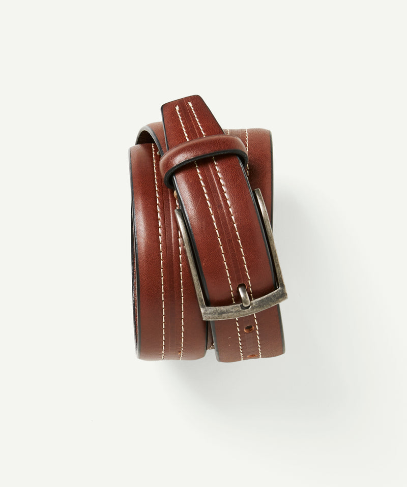 Contrast Stitch Leather Belt - TAN-GAZMAN-1