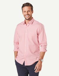 Tailored Easy Care Check Long Sleeve Shirt - Red-GAZMAN