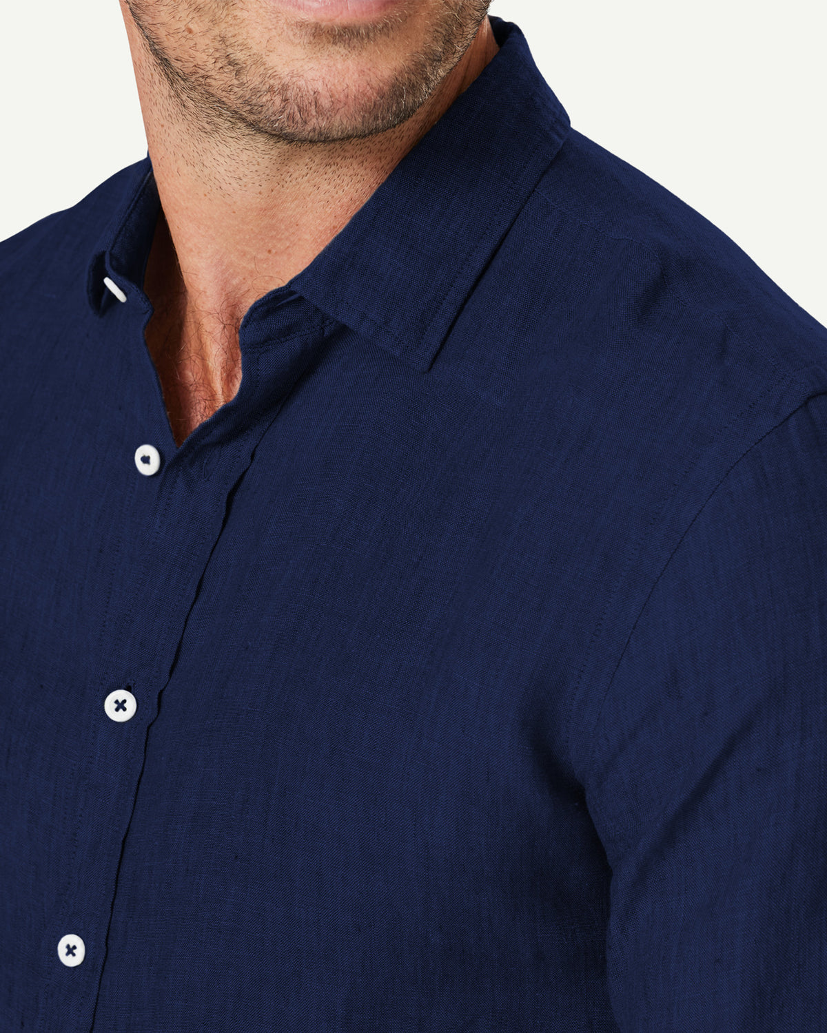 Tailored Pure French Linen Long Sleeve Shirt - French Navy-GAZMAN