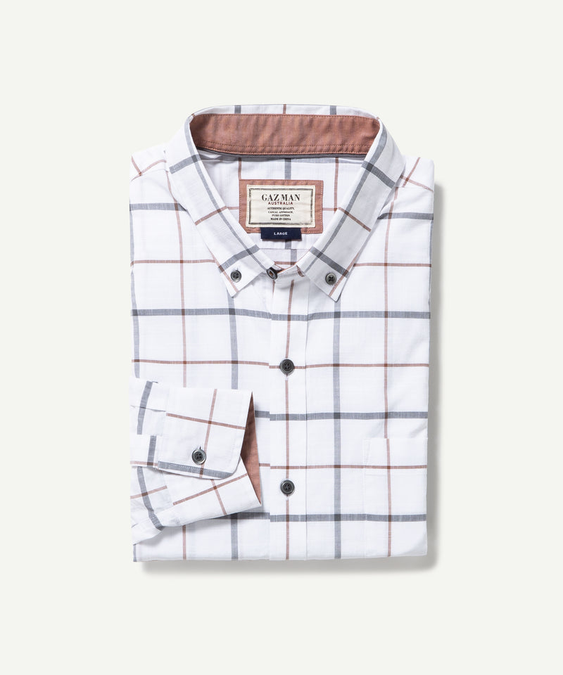 Casual Dobby Check Long Sleeve Shirt - White-GAZMAN-2