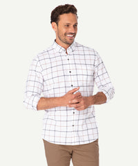 Casual Dobby Check Long Sleeve Shirt - White-GAZMAN-1
