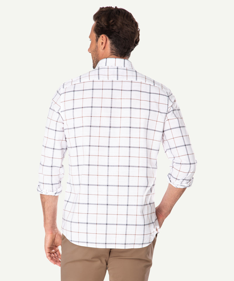 Casual Dobby Check Long Sleeve Shirt - White-GAZMAN-8